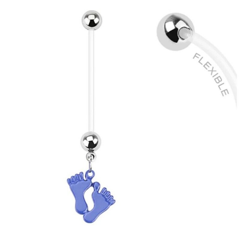 Pregnancy Navel Ring – Epoxy Blue Baby Feet – 14G 1” Flexible Bioflex